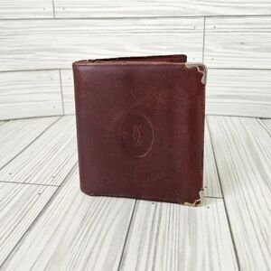 Cartier Vintage Must De Bi Fold Wallet in Burgundy Calf Skin Leather